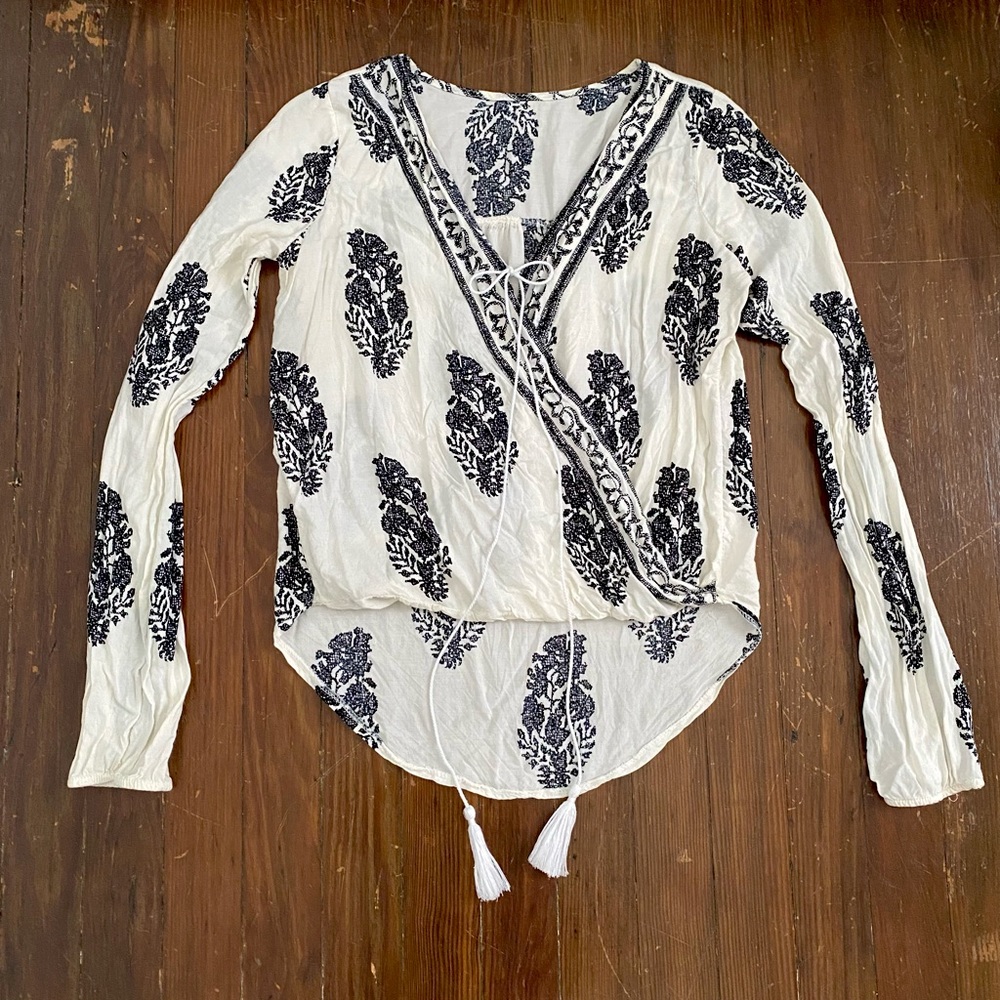 Boho tie-front wrap blouse